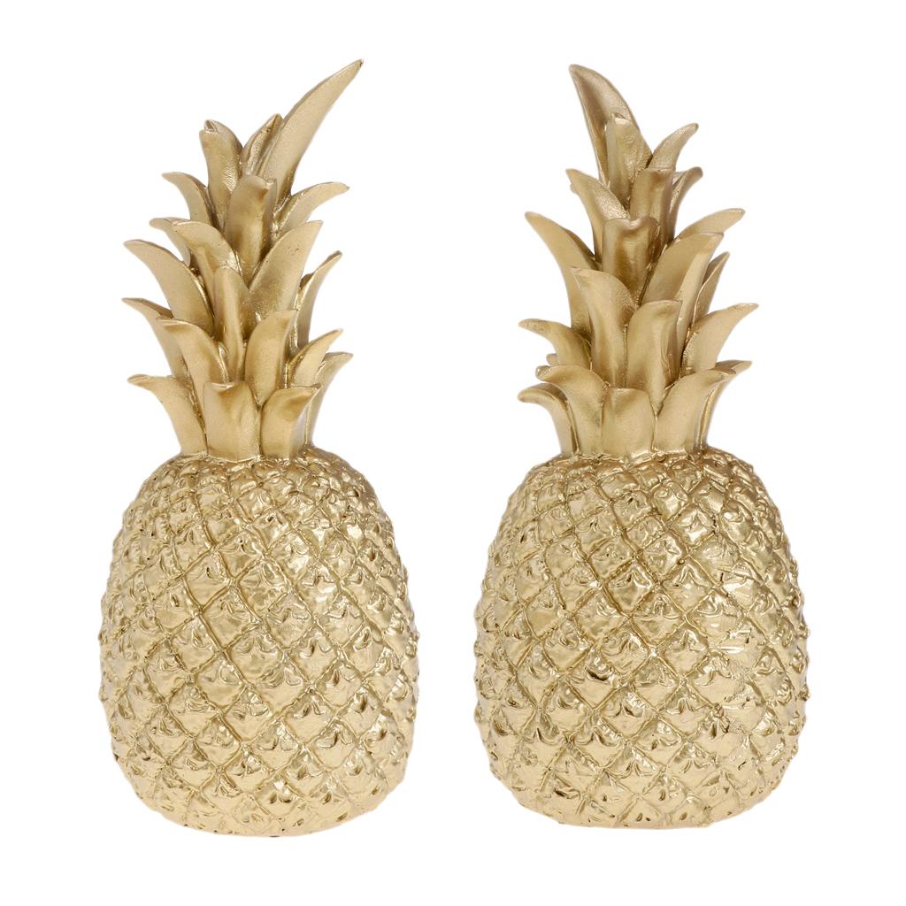 2pcs Creative Resin Pineapple Shaped Ornament Golden Showpiece 5.5x5.5x15cm