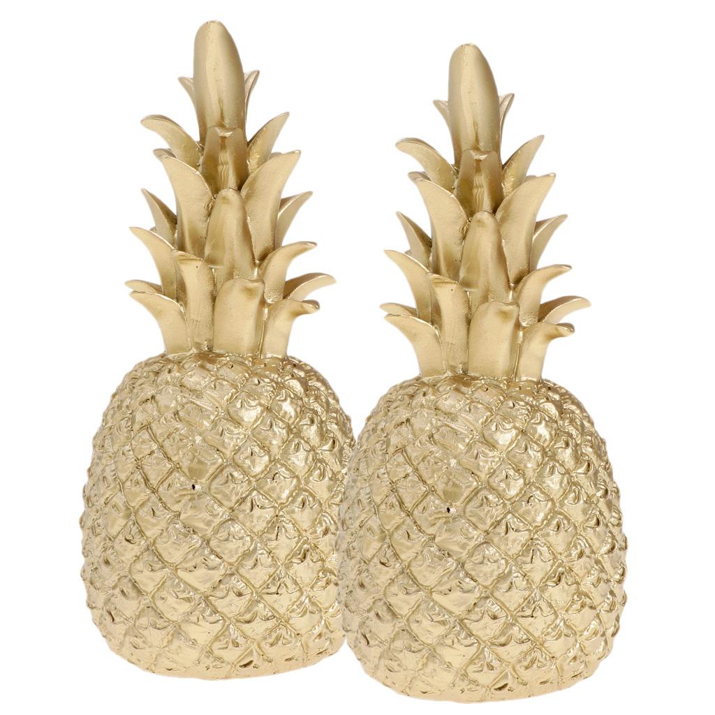 2xCreative Resin Pineapple Shaped Ornament Golden Showpiece 9x9x25cm
