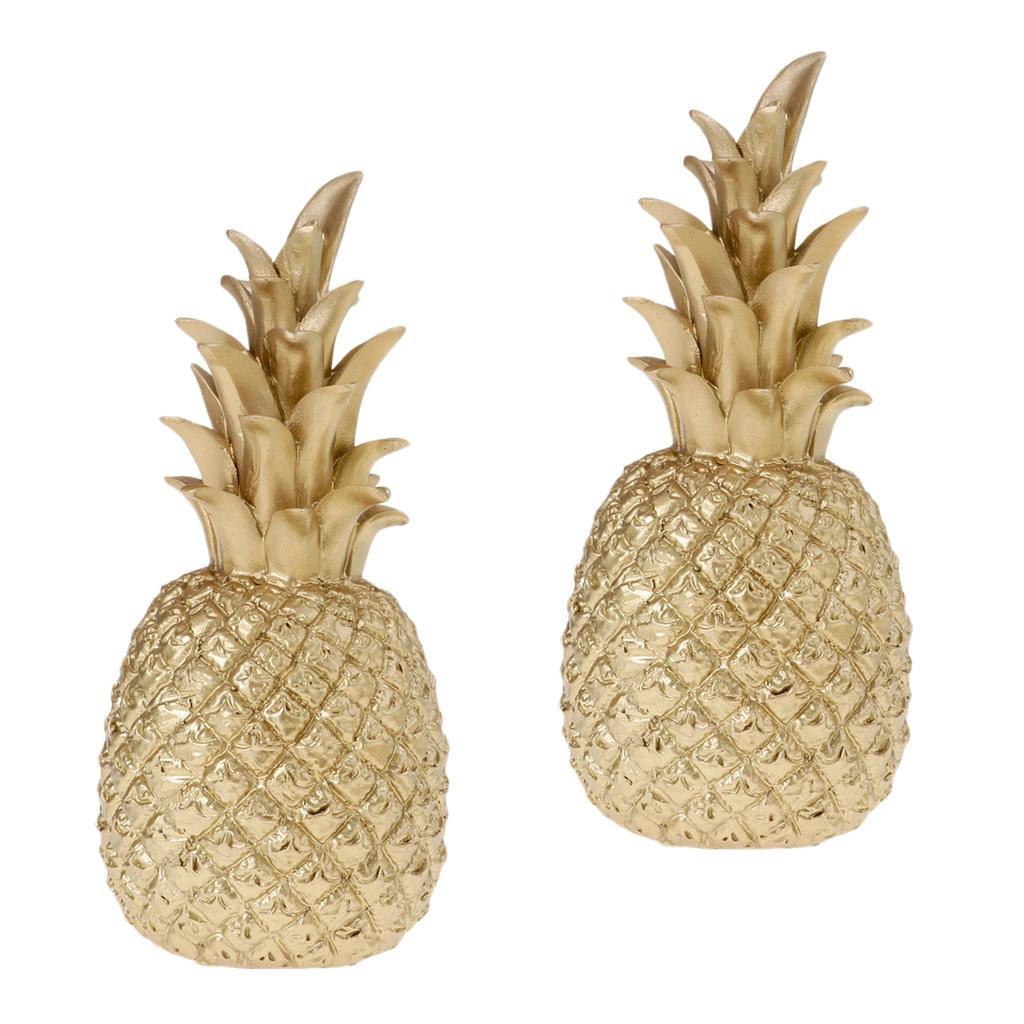2xCreative Resin Pineapple Shaped Ornament Golden Showpiece 9x9x25cm