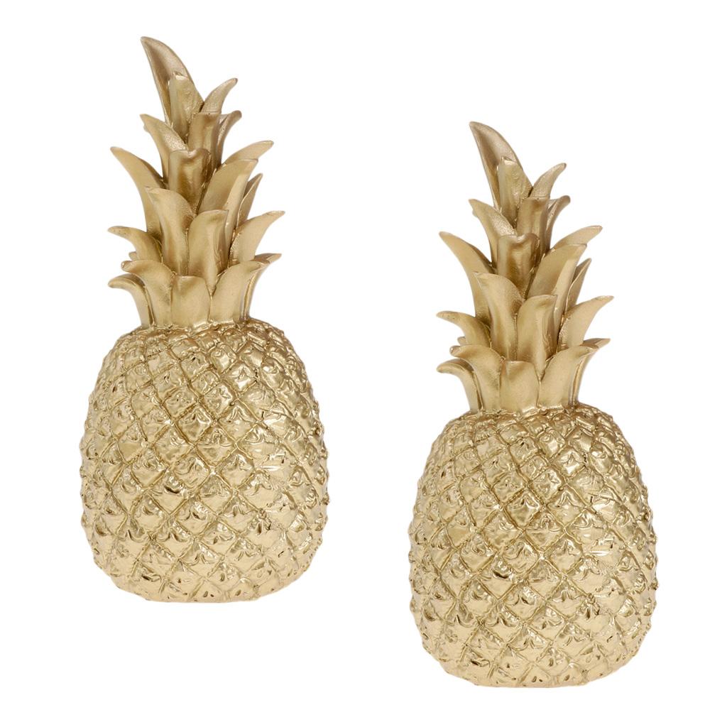 2xCreative Resin Pineapple Shaped Ornament Golden Showpiece 9x9x25cm