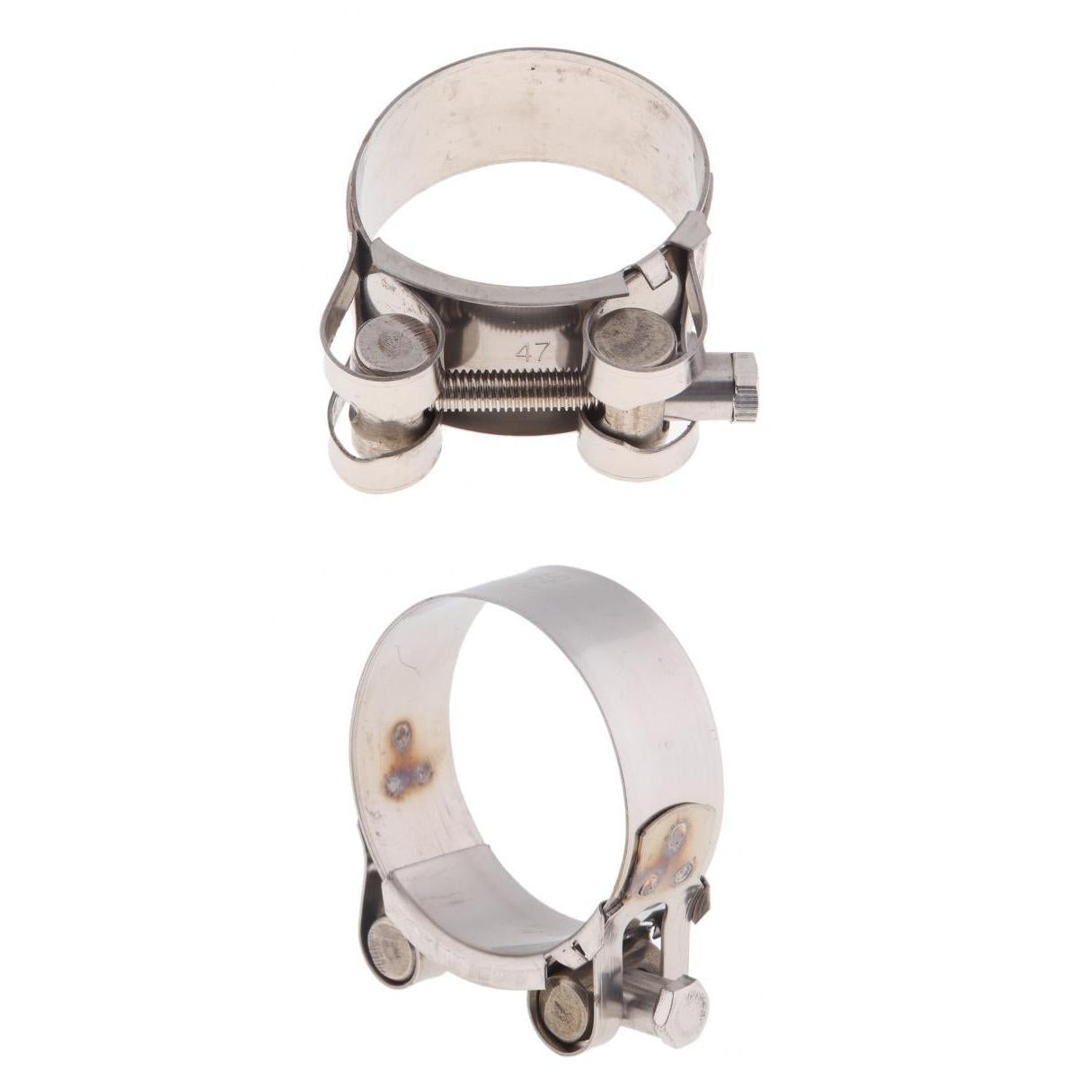 2pcs Motorbike Exhaust Clamp Clip SS Muffler Silencer Clamps 52-55mm 44-47