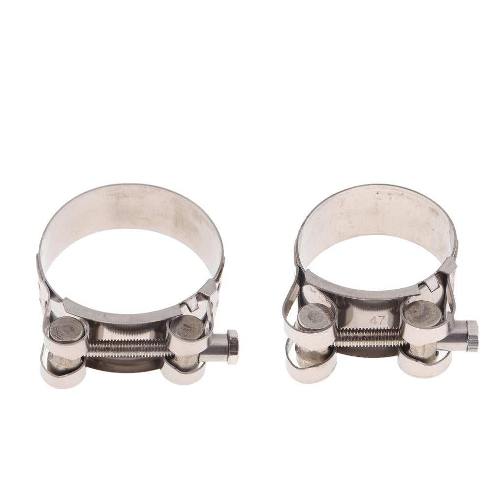 2pcs Motorbike Exhaust Clamp Clip SS Muffler Silencer Clamps 52-55mm 44-47