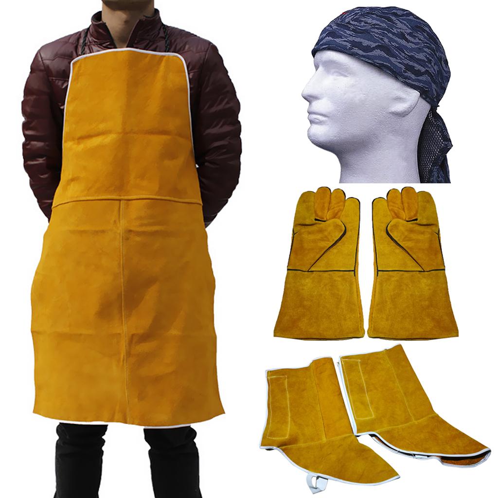 4Pcs Welding Protection Kit Welding Hat Cap Gloves Apron Shoes Welding Gear