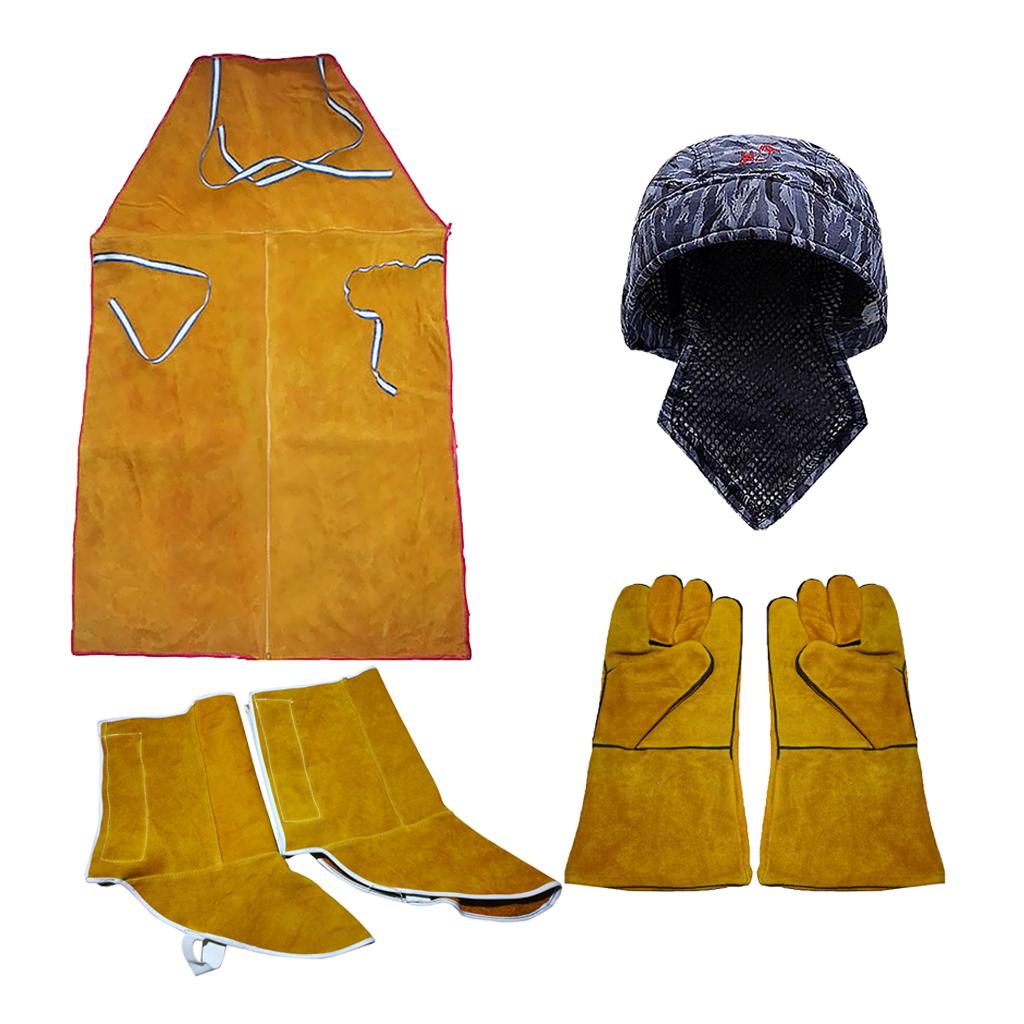 4Pcs Welding Protection Kit Welding Hat Cap Gloves Apron Shoes Welding Gear