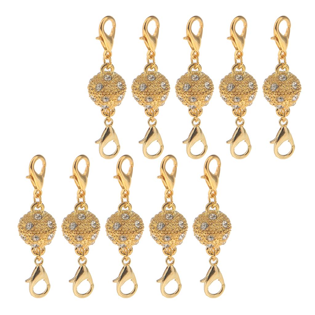 10Pcs Ball Rhinestone Lobster Magnetic Clasps Jewelry DIY Findings Gold