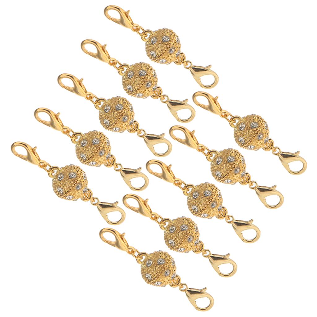 10Pcs Ball Rhinestone Lobster Magnetic Clasps Jewelry DIY Findings Gold