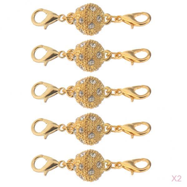 10Pcs Ball Rhinestone Lobster Magnetic Clasps Jewelry DIY Findings Gold