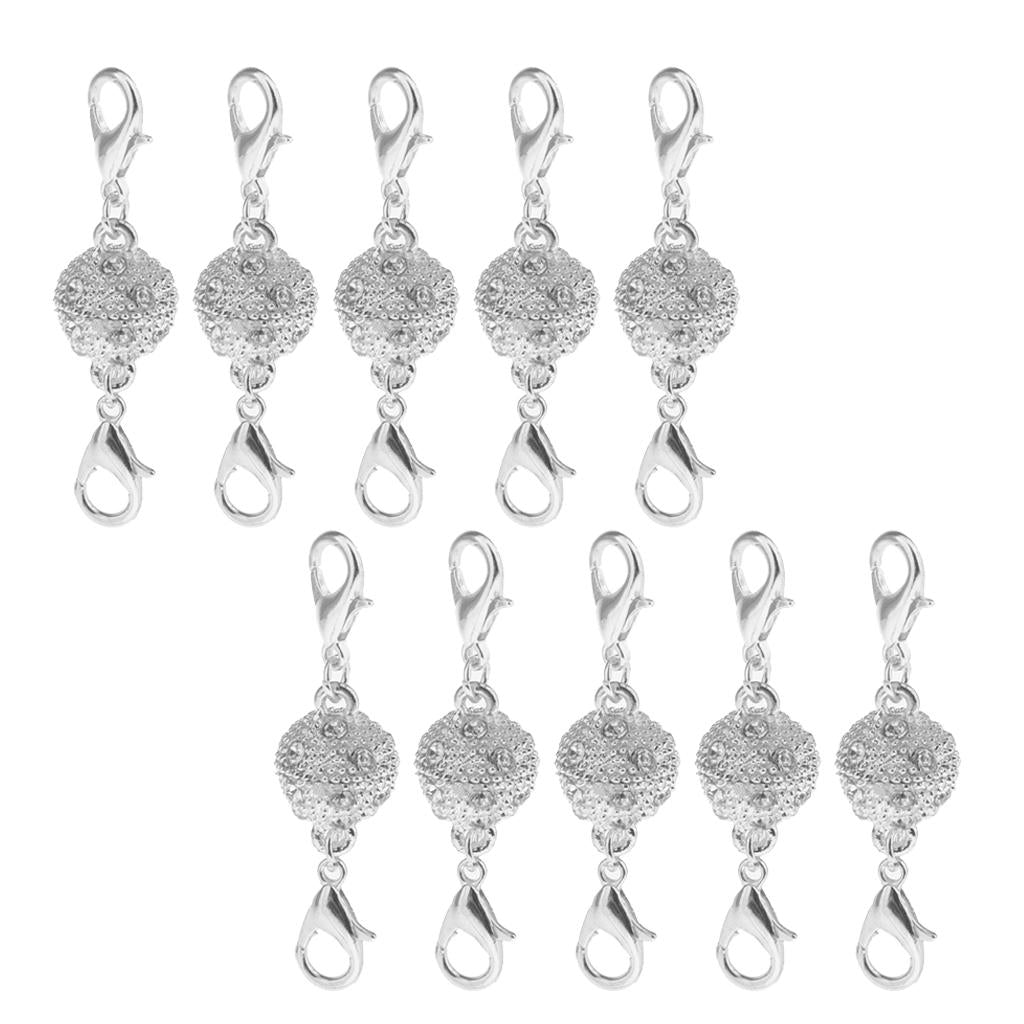 10Pcs Ball Rhinestone Lobster Magnetic Clasps Jewelry DIY Findings Silver
