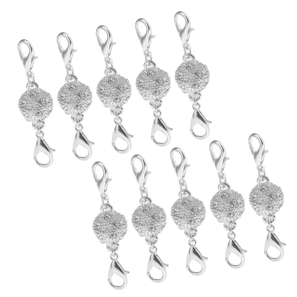 10Pcs Ball Rhinestone Lobster Magnetic Clasps Jewelry DIY Findings Silver