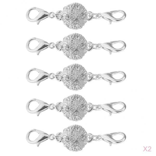 10Pcs Ball Rhinestone Lobster Magnetic Clasps Jewelry DIY Findings Silver