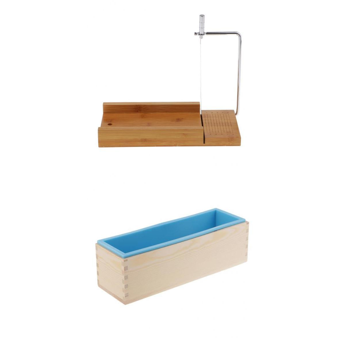 2Pc Wooden Soap Cutter with Wire Slicer Soap Making 1.2kg Loaf Silicone Mold