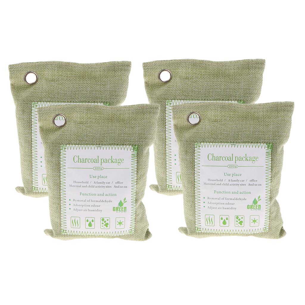 4 Pack Bamboo Charcoal Air Purifying Freshener Odor Eliminator Bag Green