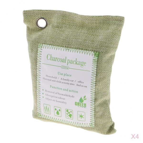 4 Pack Bamboo Charcoal Air Purifying Freshener Odor Eliminator Bag Green