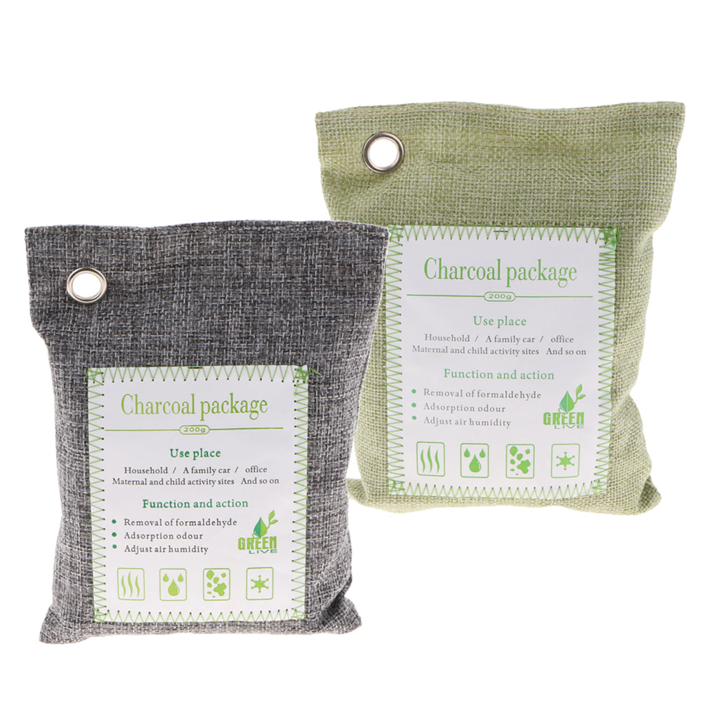 2 Pack Bamboo Charcoal Air Purifying Freshener Odor Eliminator Bags