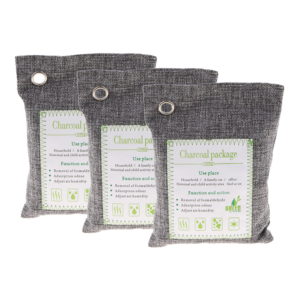 3 Pack Bamboo Charcoal Air Purifying Freshener Odor Eliminator Bag Gray