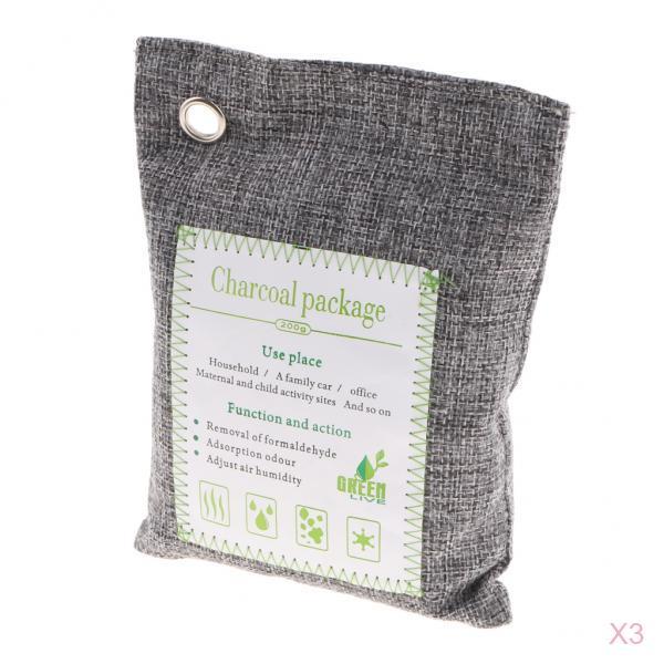 3 Pack Bamboo Charcoal Air Purifying Freshener Odor Eliminator Bag Gray