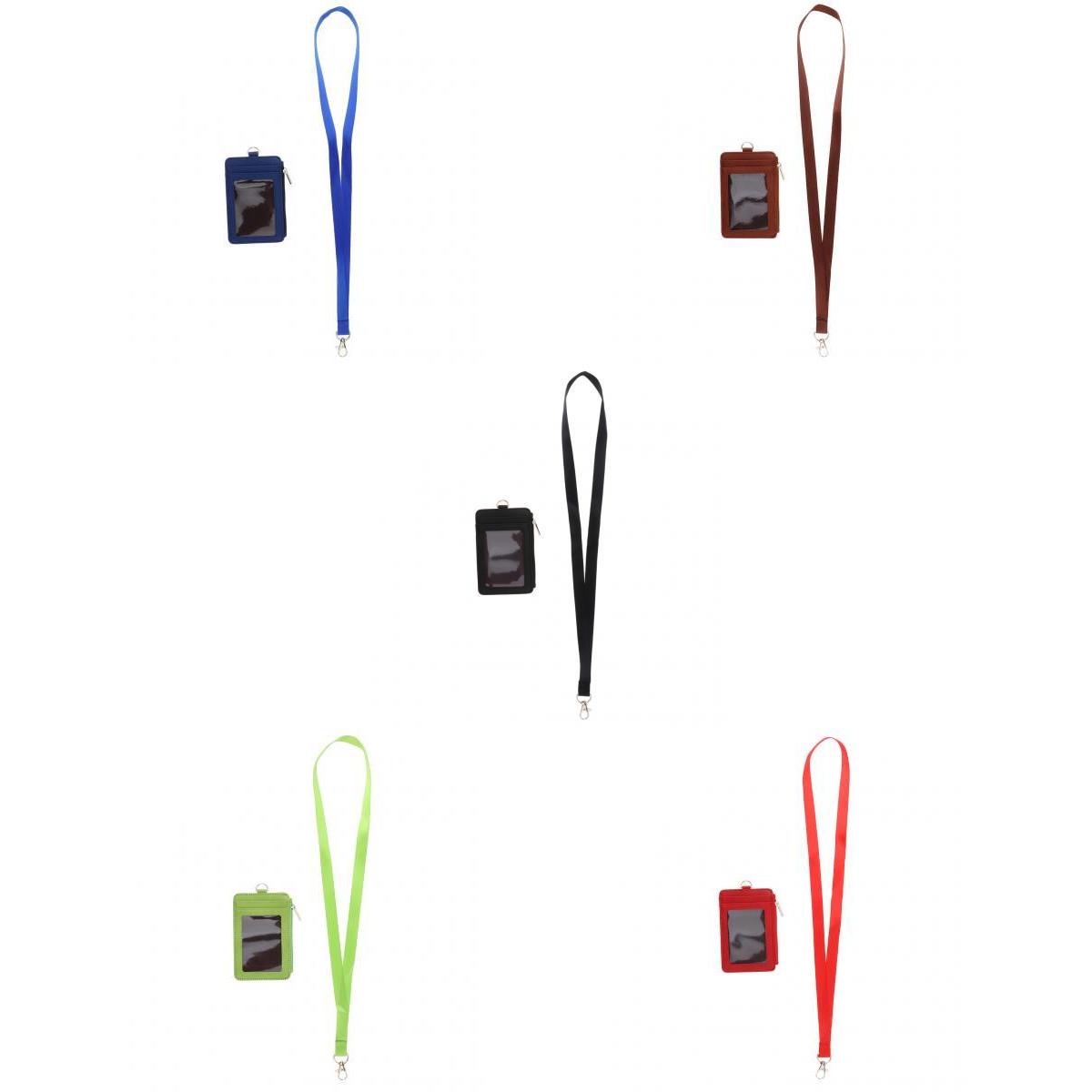 5Pack 2 Sided PU Leather Card Badge Holder with Zip Neck Strap Wallet Case