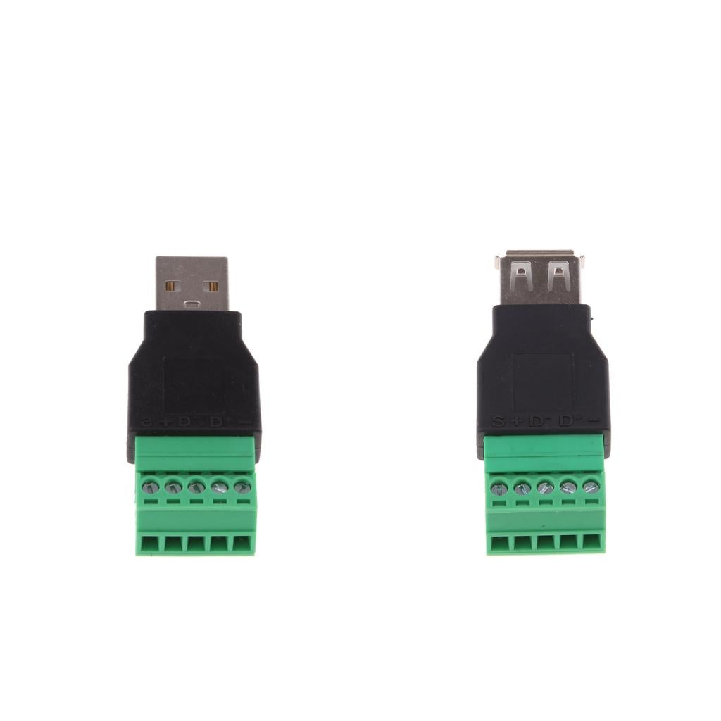 2x USB Type A Male/Female to 5 Pin Screw Shield Terminal Adapter Connector