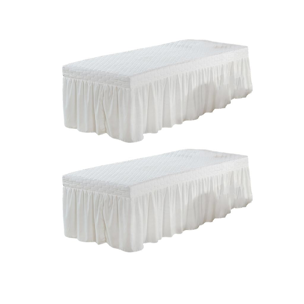 2xMassage Table Skirt Beauty Bed Cover Valance Sheet 2 White