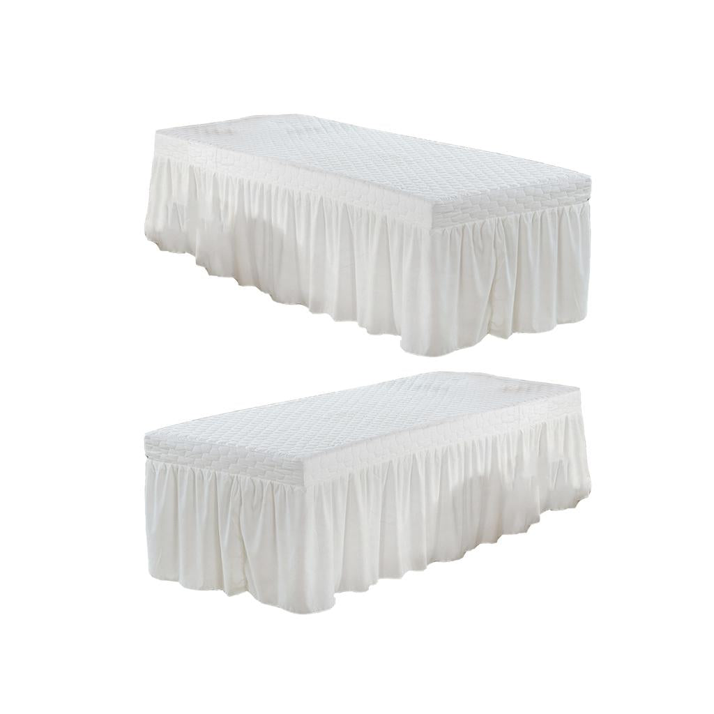 2xMassage Table Skirt Beauty Bed Cover Valance Sheet 2 White