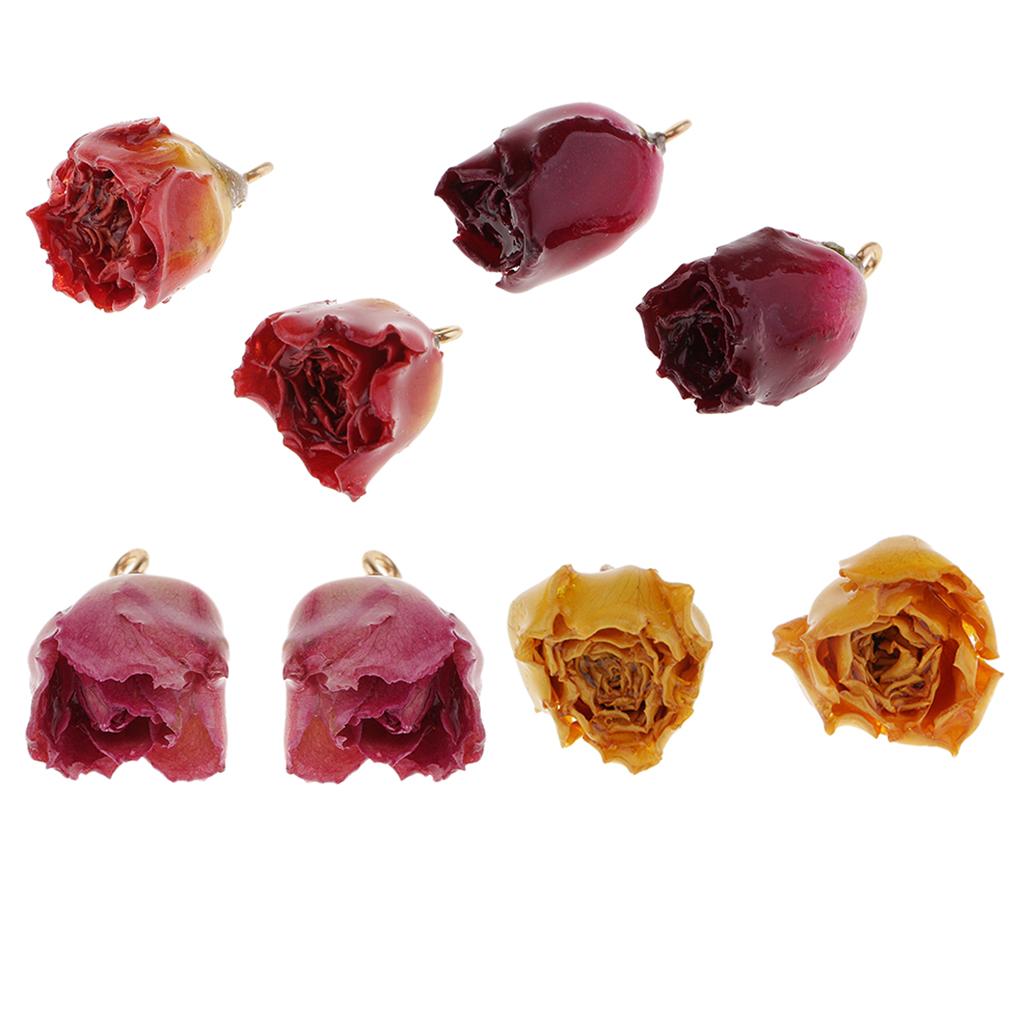 8 Pieces Mixed Resin Dried Flower Rose Charms DIY Jewelry Making Findings