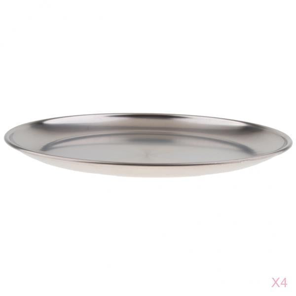 4Pcs stainless steel shallow dish barbecue plate fruit plate dinner plate