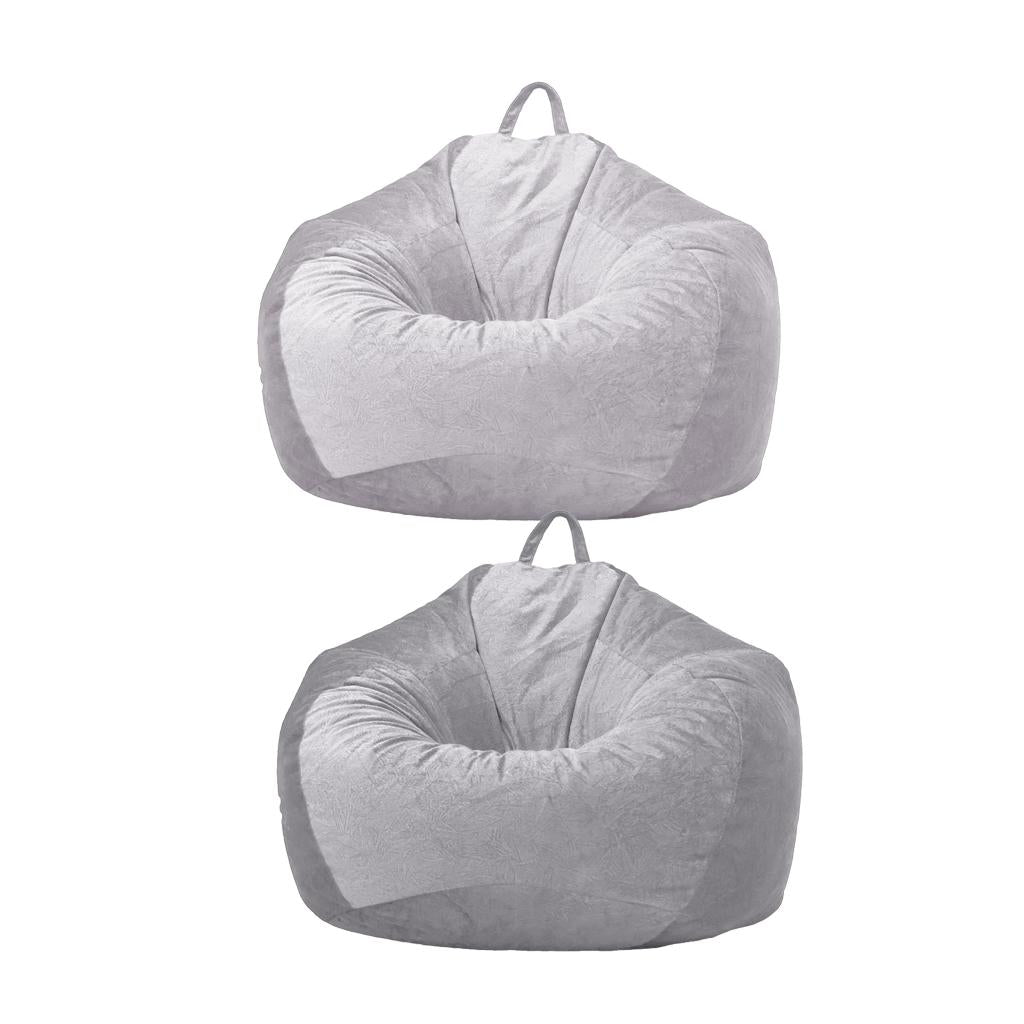 2Pcs Kids Stuffed Animals Storage Suede Bean Bag Cover 60x70cm Grey_1