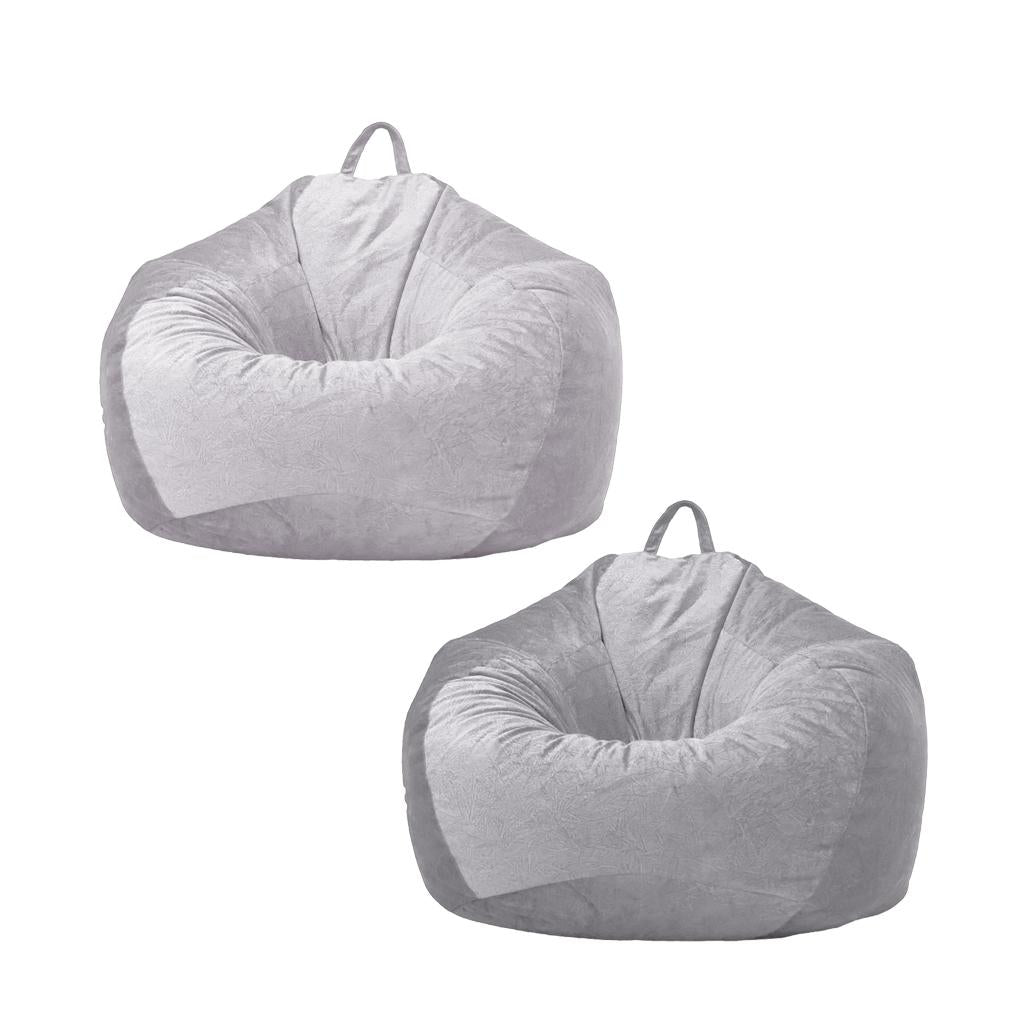 2Pcs Kids Stuffed Animals Storage Suede Bean Bag Cover 60x70cm Grey_1