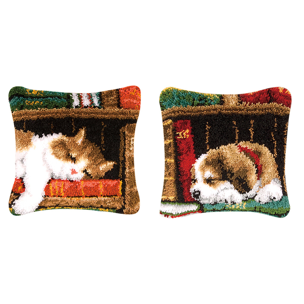 2pcs DIY Pillow Cover Latch Hook Kits for Beginner Sleeping Cat Dog Pattern
