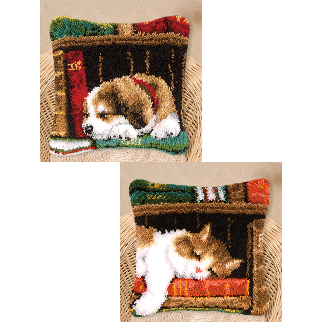 2pcs DIY Pillow Cover Latch Hook Kits for Beginner Sleeping Cat Dog Pattern