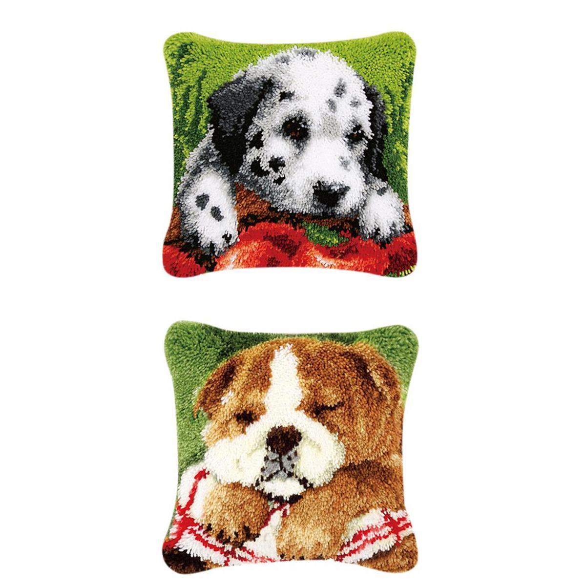 2pcs DIY Pillow Cover Latch Hook Kits for Beginner Animals Pattern Dog