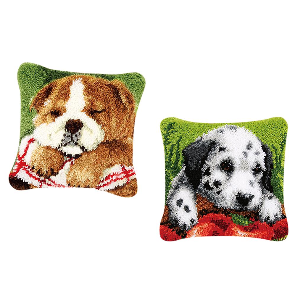 2pcs DIY Pillow Cover Latch Hook Kits for Beginner Animals Pattern Dog