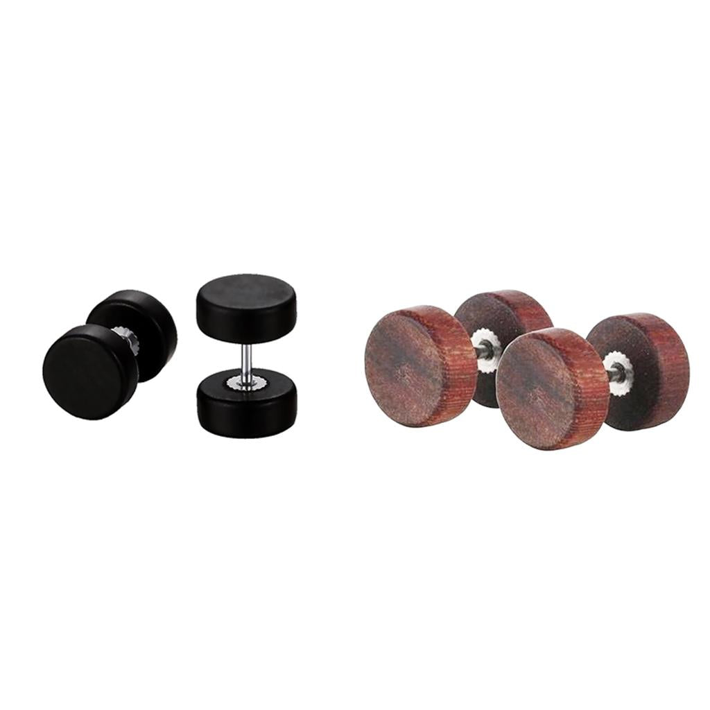 2 Pair Men Women Wooden Button Stainless Steel Screw Back Stud Earrings 10mm