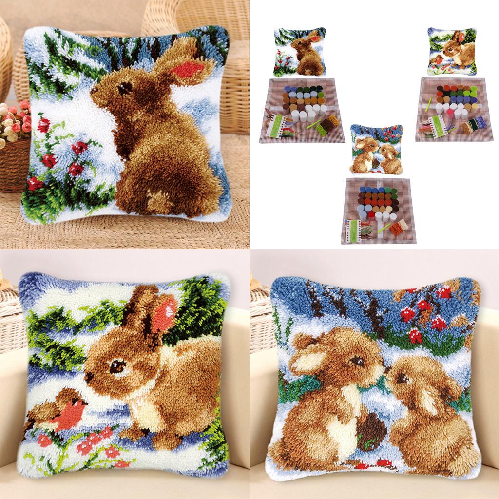 3 Set Latch Hook Kits for DIY Pillow Cover Sofa Cushion Cover Rabbit Pattern