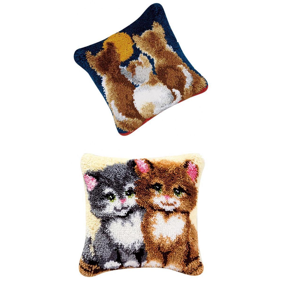 2 Set Pillows Cover Case Latch Hook Kits Material Package for Beginners Cat