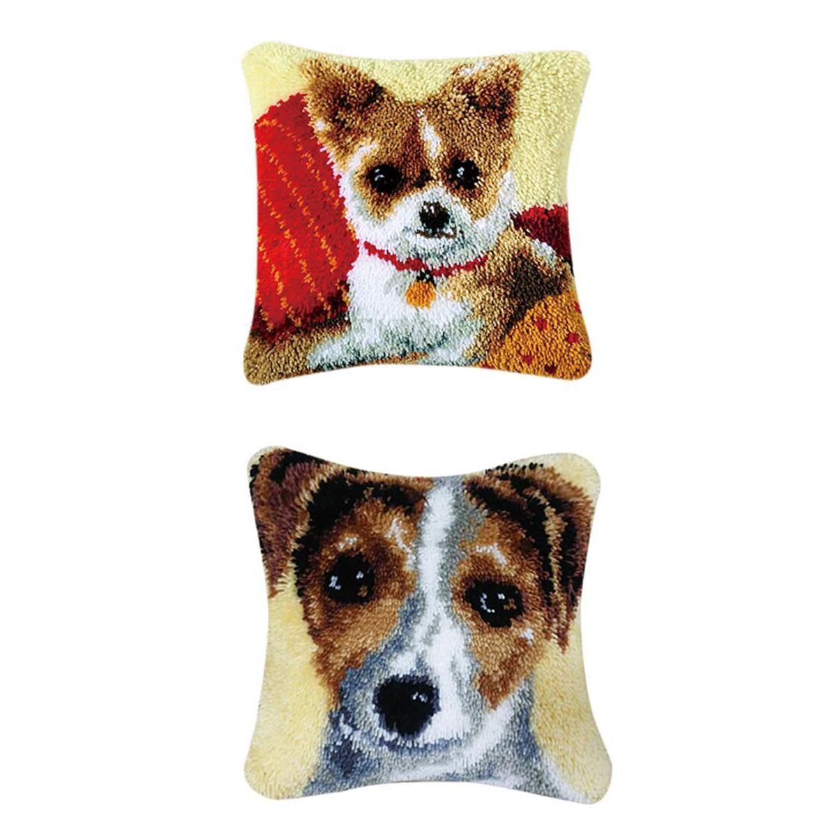2 Set DIY Pillow Cover Latch Hook Kits for Beginner Animals Pattern Dog