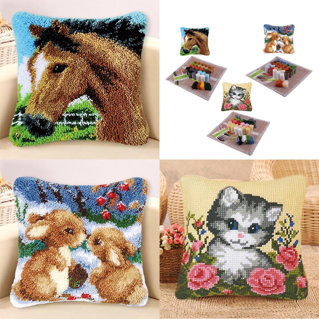 3 Sets Animals Latch Hook Kits for Kids DIY Pillow Cover Sofa Cushion Cover