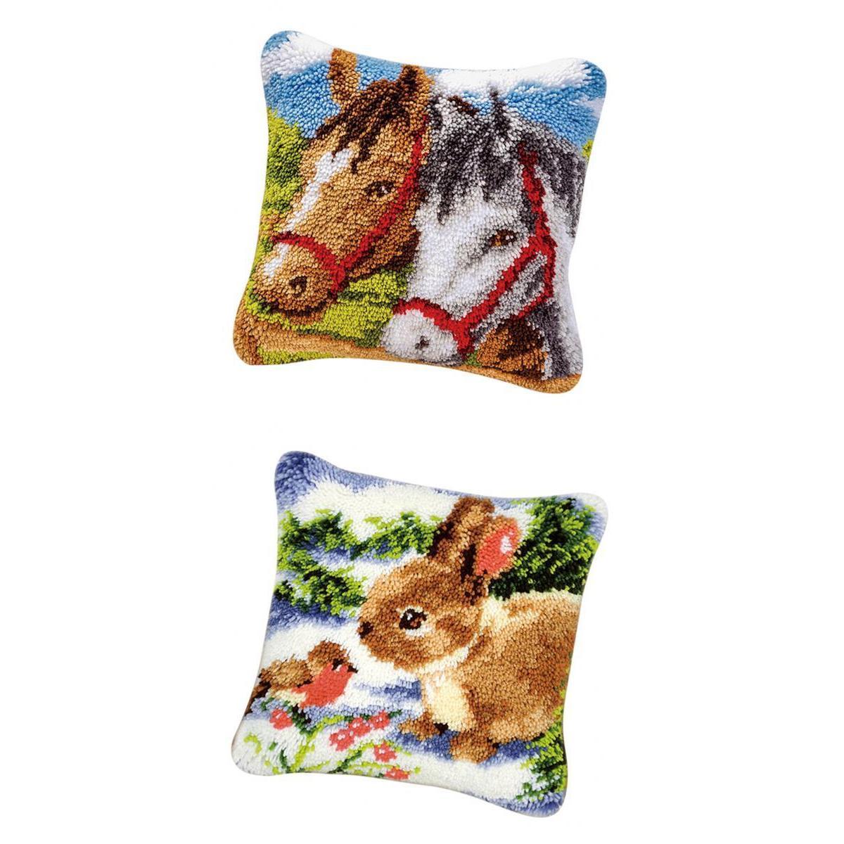 2 Sets Rabbit Horse Latch Hook Kits for DIY Pillow Cover Sofa Cushion Cover