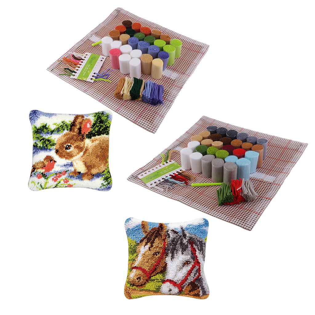 2 Sets Rabbit Horse Latch Hook Kits for DIY Pillow Cover Sofa Cushion Cover