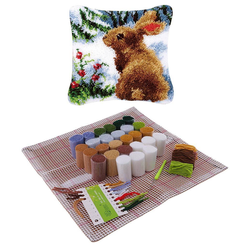 4 Sets DIY Pillow Cover Latch Hook Kits for Adult Embroidery Animals Pattern