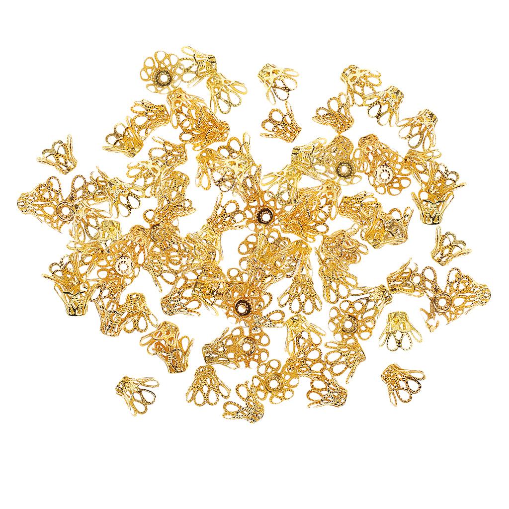 100pcs Gold Plated Filigree Flower Bead End Cap Finding For Jewelry Making