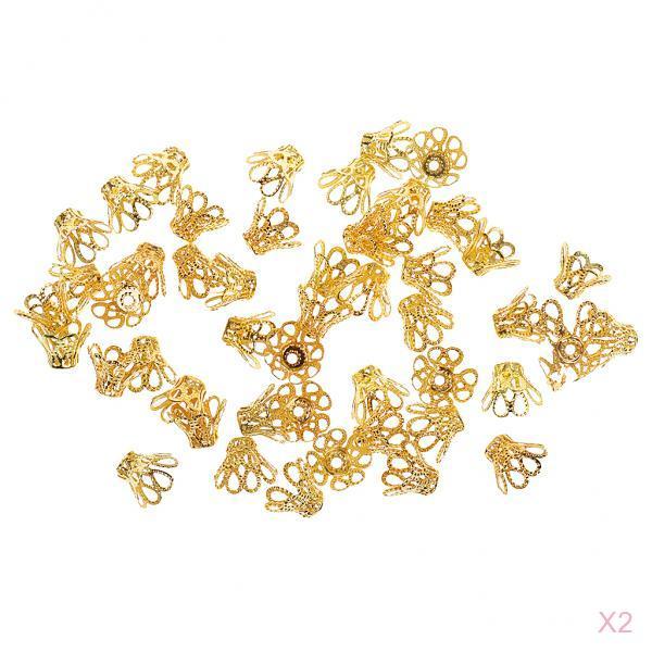 100pcs Gold Plated Filigree Flower Bead End Cap Finding For Jewelry Making