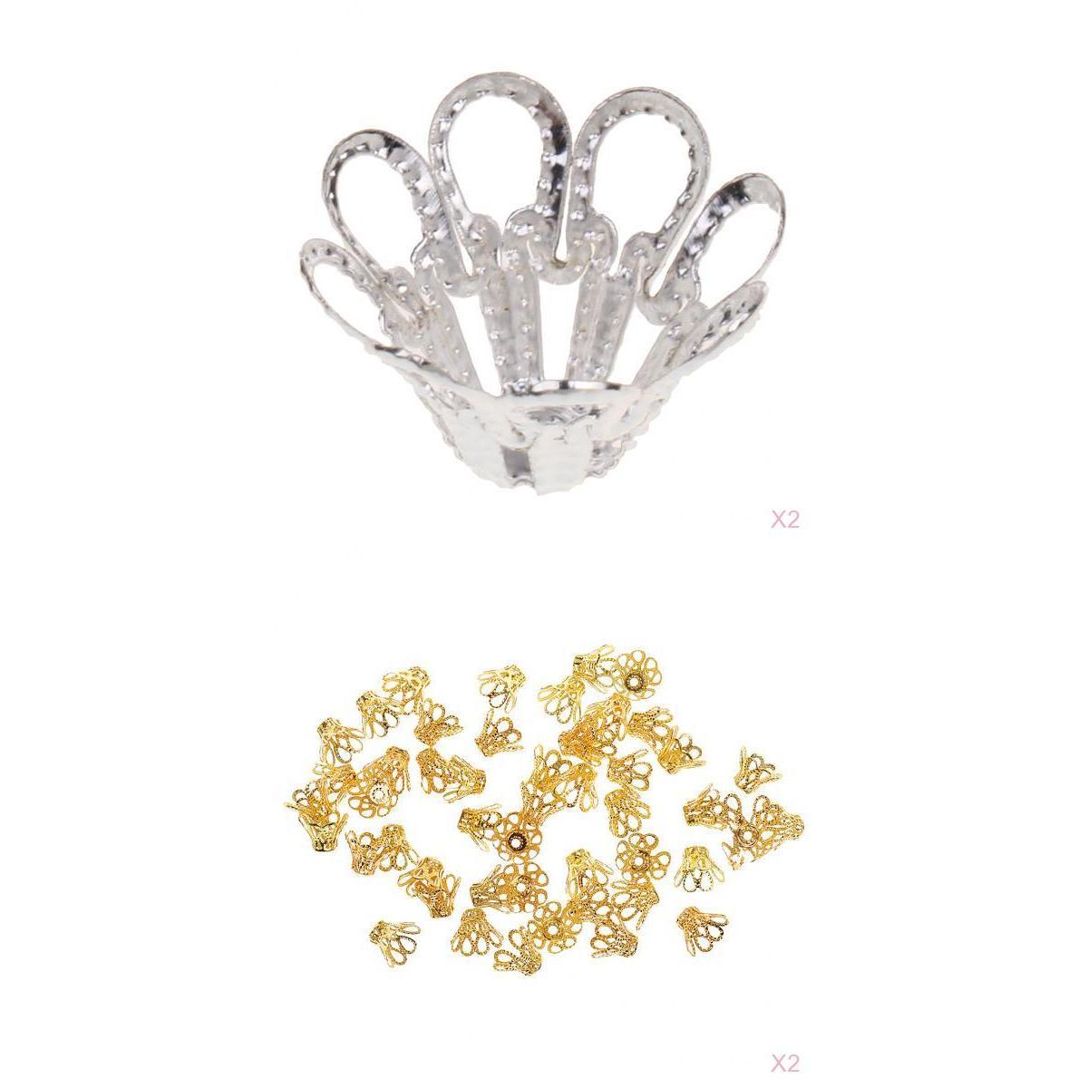 200pcs Silver/Gold Filigree Flower End Cap Beads Cover for Jewelry Making