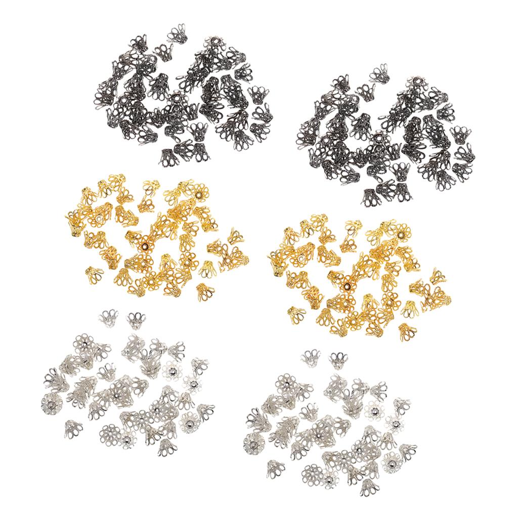 300pcs Vintage Filigree Flower Bead End Cap Jewelry Making Findings 12x7mm