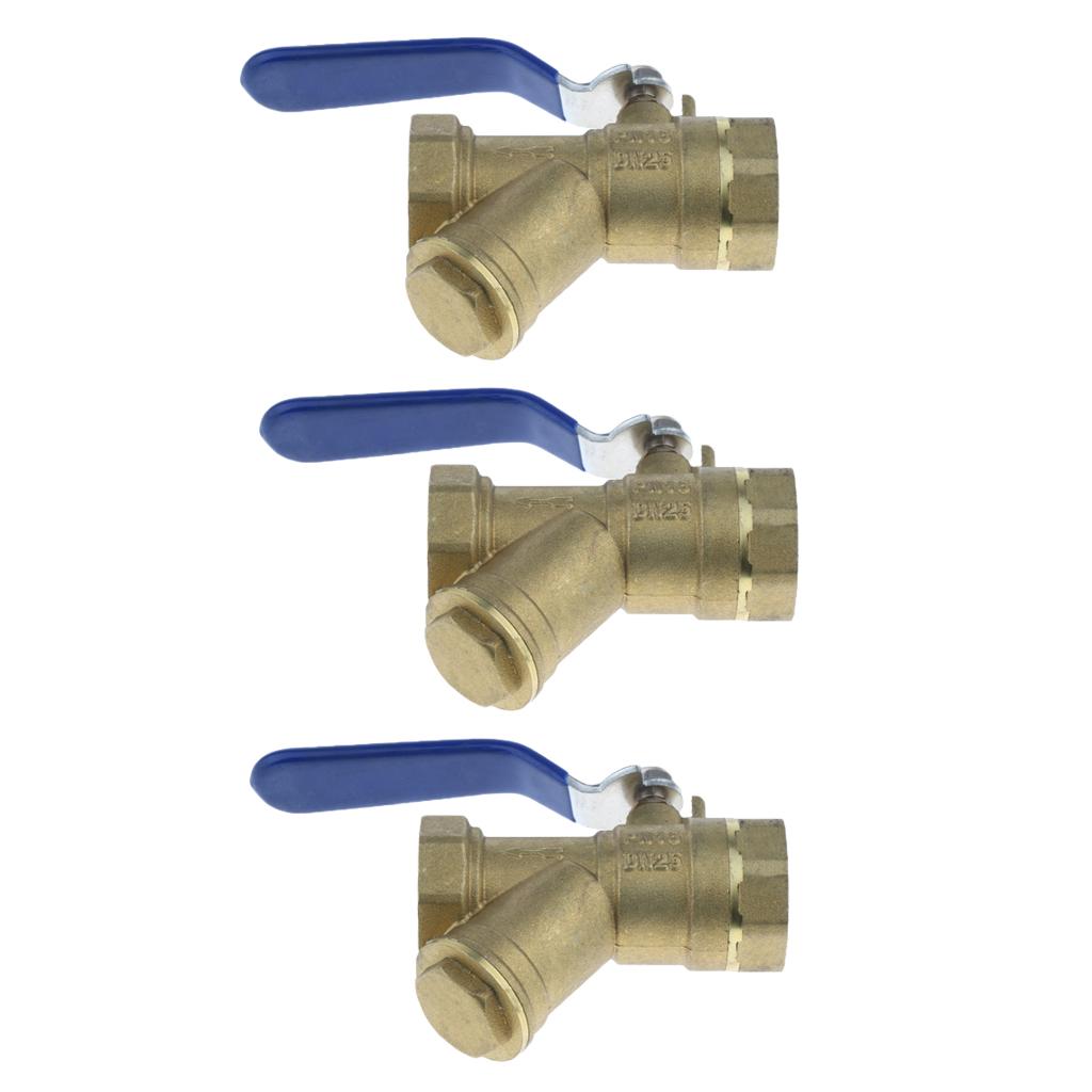 3Pcs 1 Brass Ball Valve Shut Off Female Thread with Filter Strainer DN25"