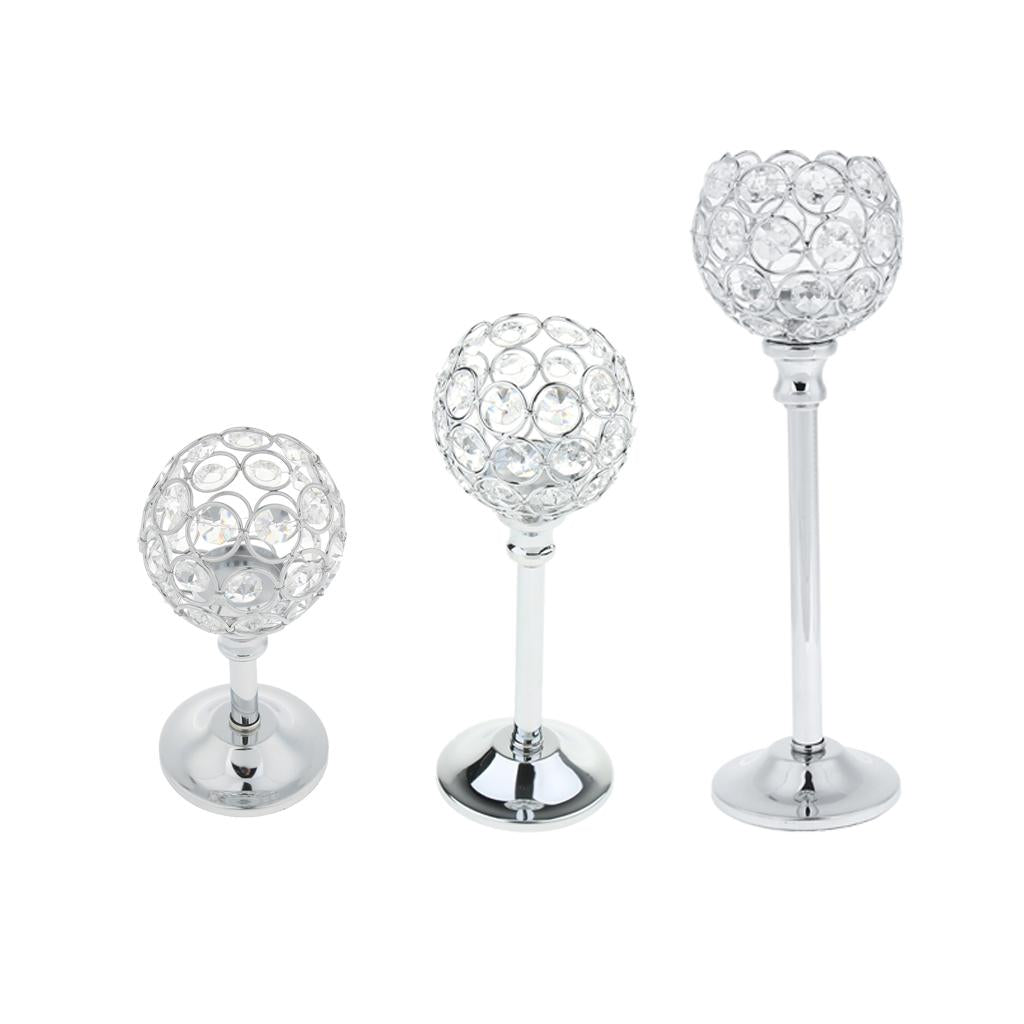 3 Size Silver Mosaic Crystal Candle Holder Tea Light Stand Candelabra