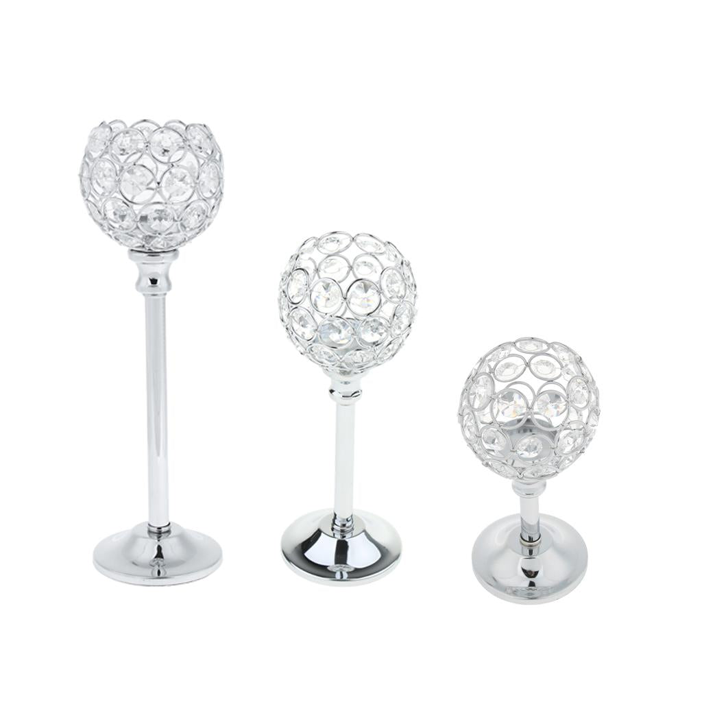 3 Size Silver Mosaic Crystal Candle Holder Tea Light Stand Candelabra