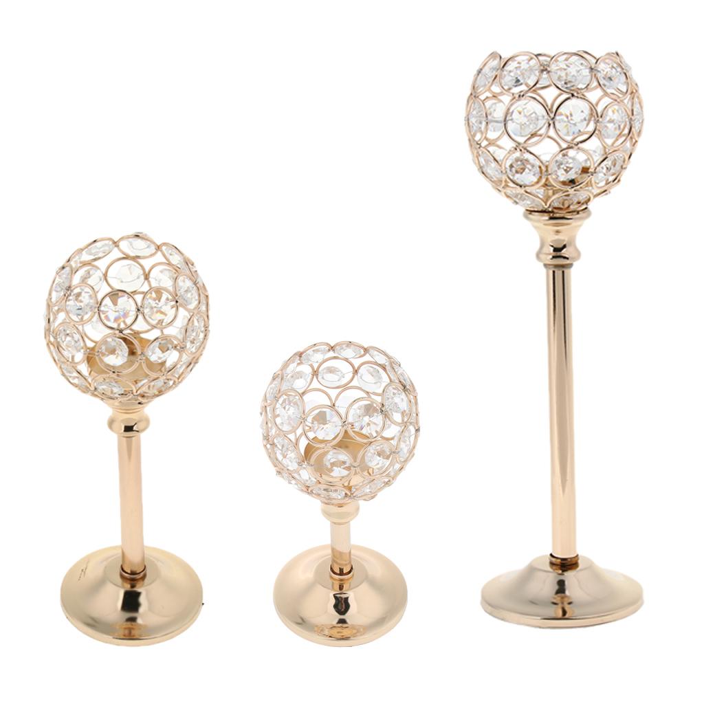 3 Size Golden Mosaic Crystal Candle Holder Tea Light Stand Candelabra