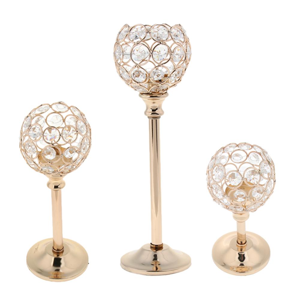 3 Size Golden Mosaic Crystal Candle Holder Tea Light Stand Candelabra