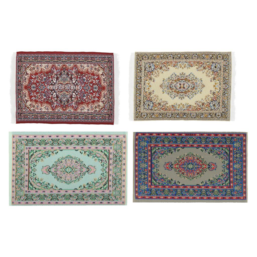 1/12 Dollhouse Miniature Rug Embroidery Cloth Mat Room Accessories 4 Pieces